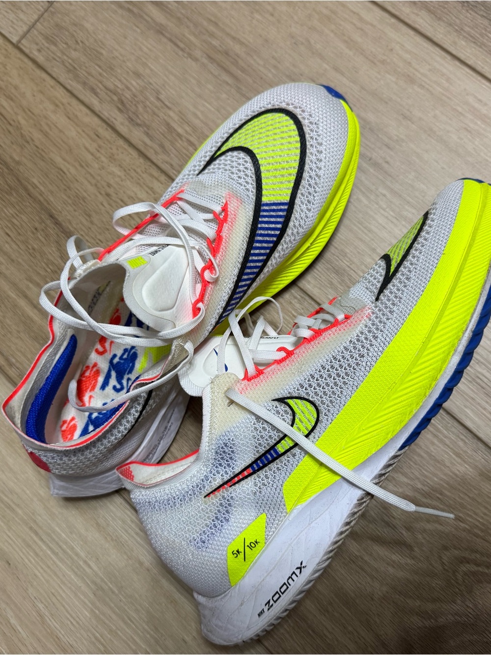 Nike Mens Racing Sneakers - White, Neon Yellow & Blue Accents